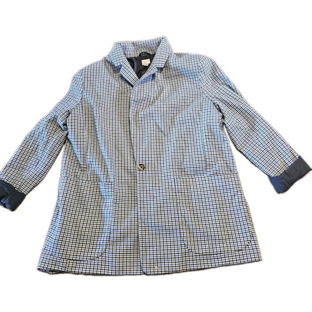 A New Day Oversized Plaid One Button Blazer Size Xxl Pocket Blue Gray Academia